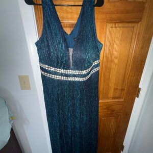 R&M Richards Teal and Silver Maxi Dress